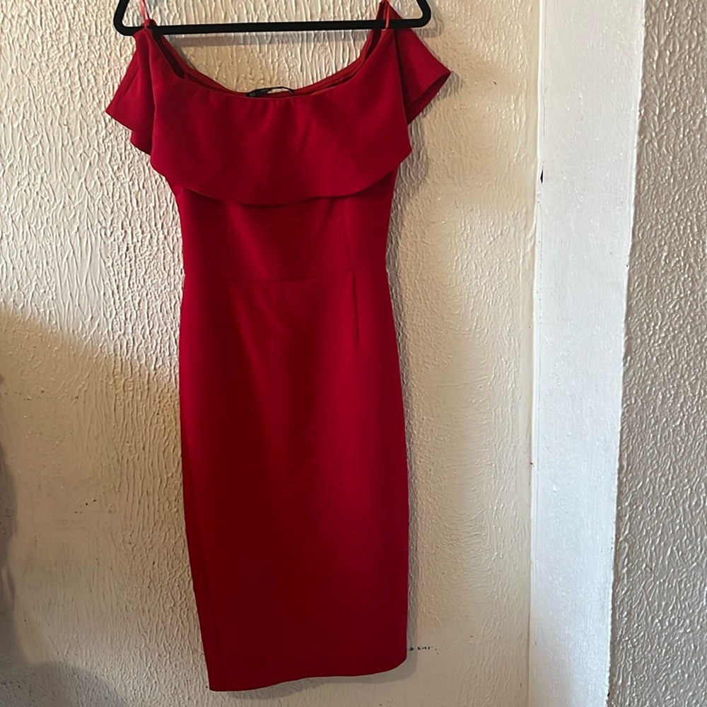 Red off shoulder dress